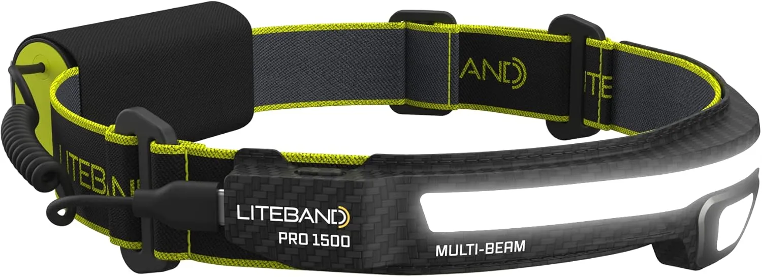 Rechargeable LED Headlamp - Liteband PRO 1500 Lumens Super Bright Head Lamp, Powerful Battery Powered Tactical Headlamps, Camping, Running, Hard Hat Light, Best Rated Forehead Flashlight, Carbon