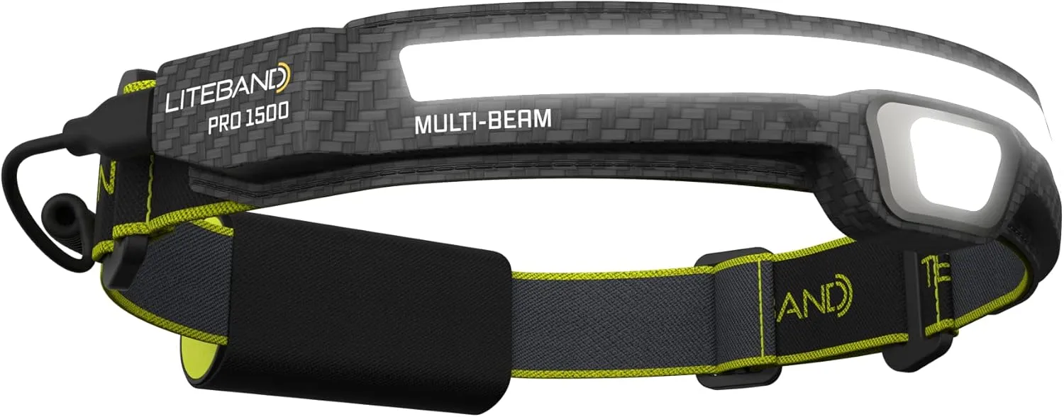 Rechargeable LED Headlamp - Liteband PRO 1500 Lumens Super Bright Head Lamp, Powerful Battery Powered Tactical Headlamps, Camping, Running, Hard Hat Light, Best Rated Forehead Flashlight, Carbon