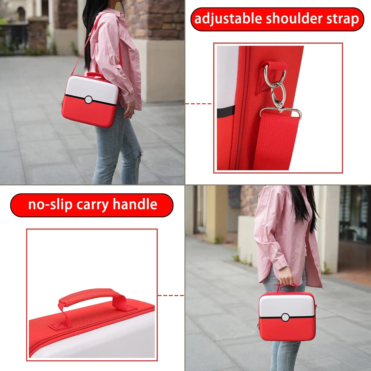 Red & White Hard Shell Carrying Case For Nintendo Switch/Switch OLED, Large Deluxe Waterproof Travel Bag Fits Switch Console & Full Set Accessories, with Removable Shoulder Strap & 21 game slot.