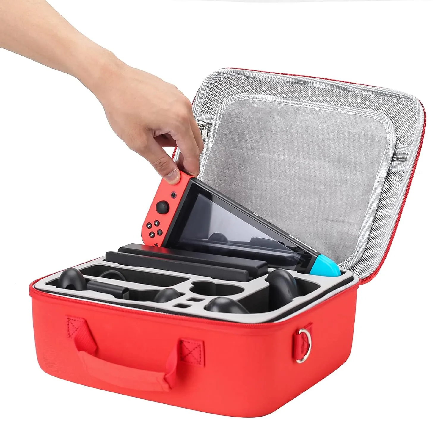 Red & White Hard Shell Carrying Case For Nintendo Switch/Switch OLED, Large Deluxe Waterproof Travel Bag Fits Switch Console & Full Set Accessories, with Removable Shoulder Strap & 21 game slot.