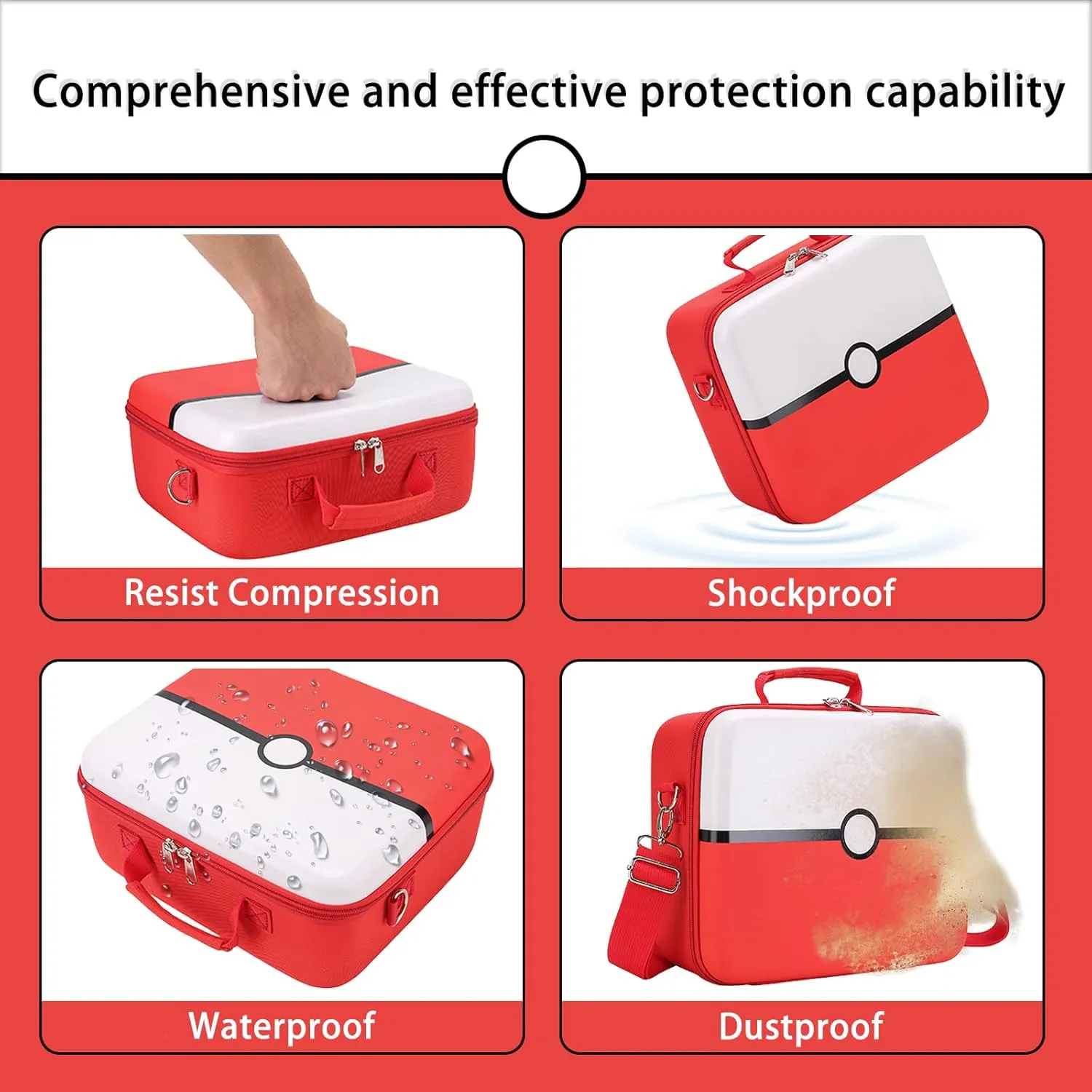 Red & White Hard Shell Carrying Case For Nintendo Switch/Switch OLED, Large Deluxe Waterproof Travel Bag Fits Switch Console & Full Set Accessories, with Removable Shoulder Strap & 21 game slot.