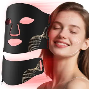 Red Light Therapy Mask for Face and Neck - Facial Skin Care Device, Portable, Lightweight, Rechargeable and Ergonomic Design for Home (Black)