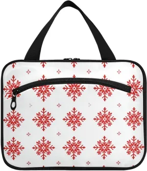Red Snowflake Classical Chinese Style hanging bags for women traveling with hook, designer expandable quilted makeup bag for travel essentials travel bolso de para mujer L