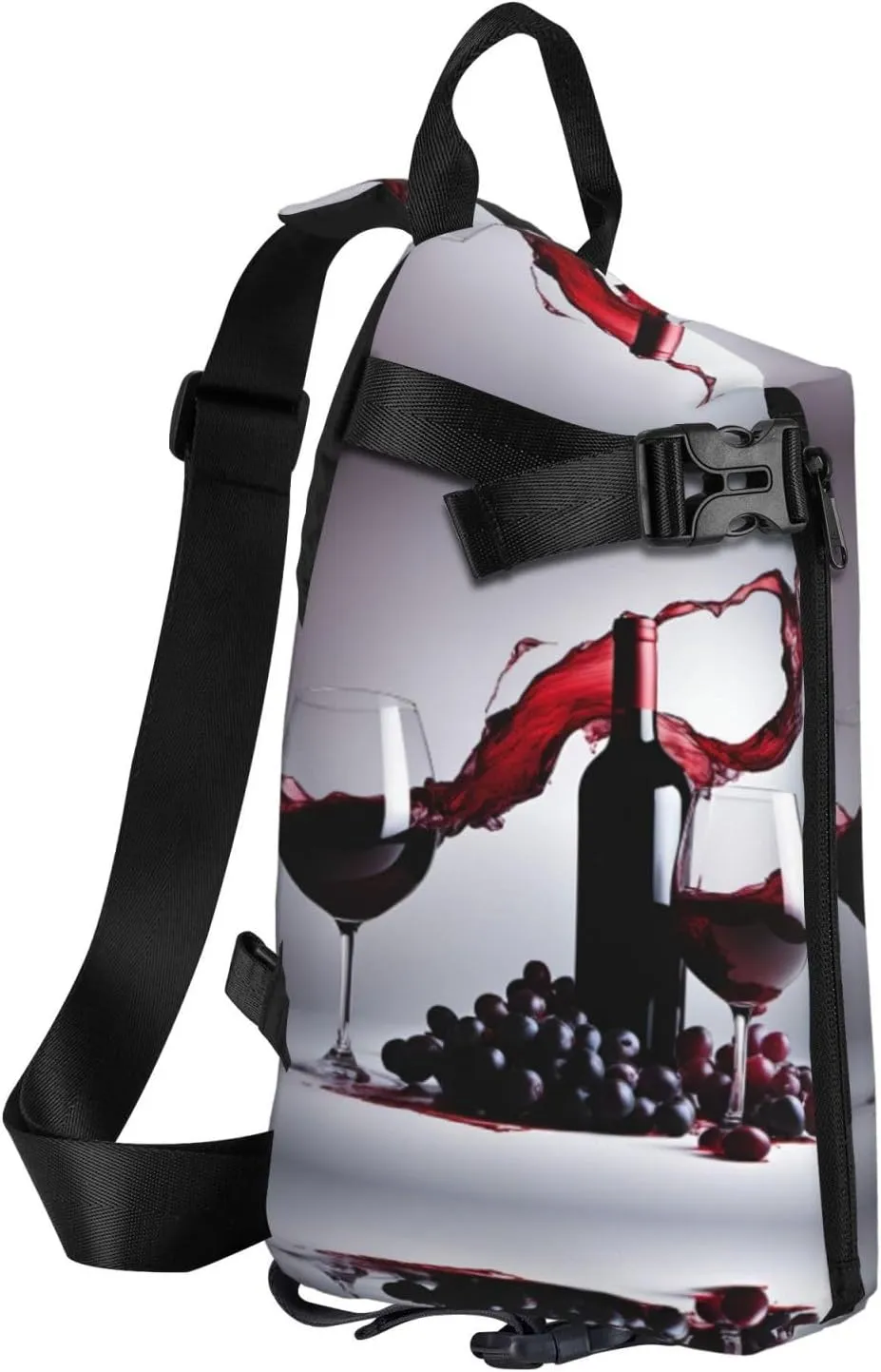Red Wine Print Crossbody Backpack Casual Adjustable Bag Multifunctional Sling Backpack