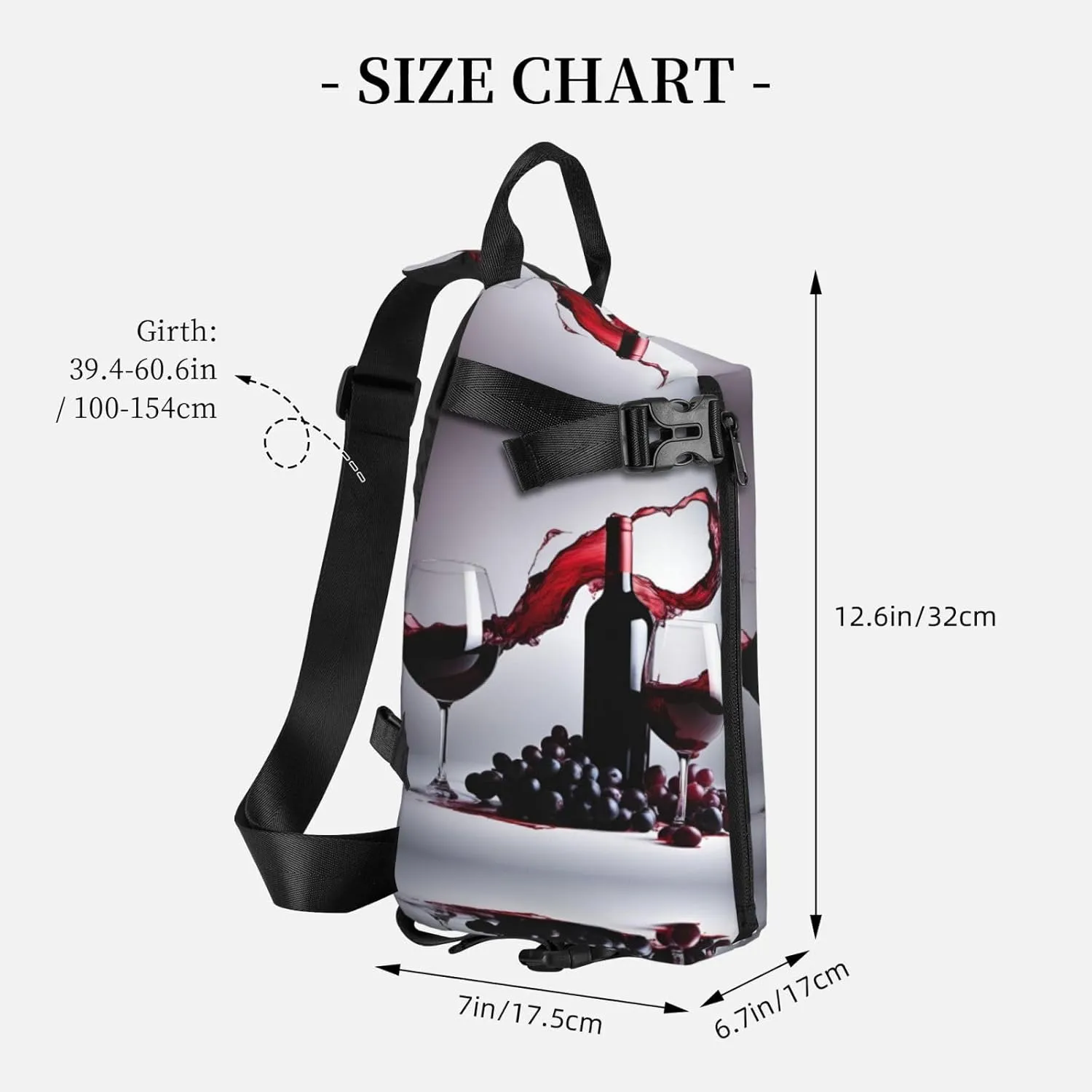 Red Wine Print Crossbody Backpack Casual Adjustable Bag Multifunctional Sling Backpack