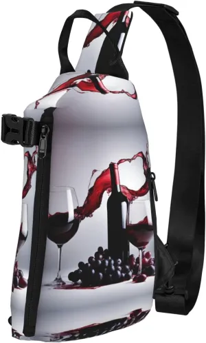 Red Wine Print Crossbody Backpack Casual Adjustable Bag Multifunctional Sling Backpack