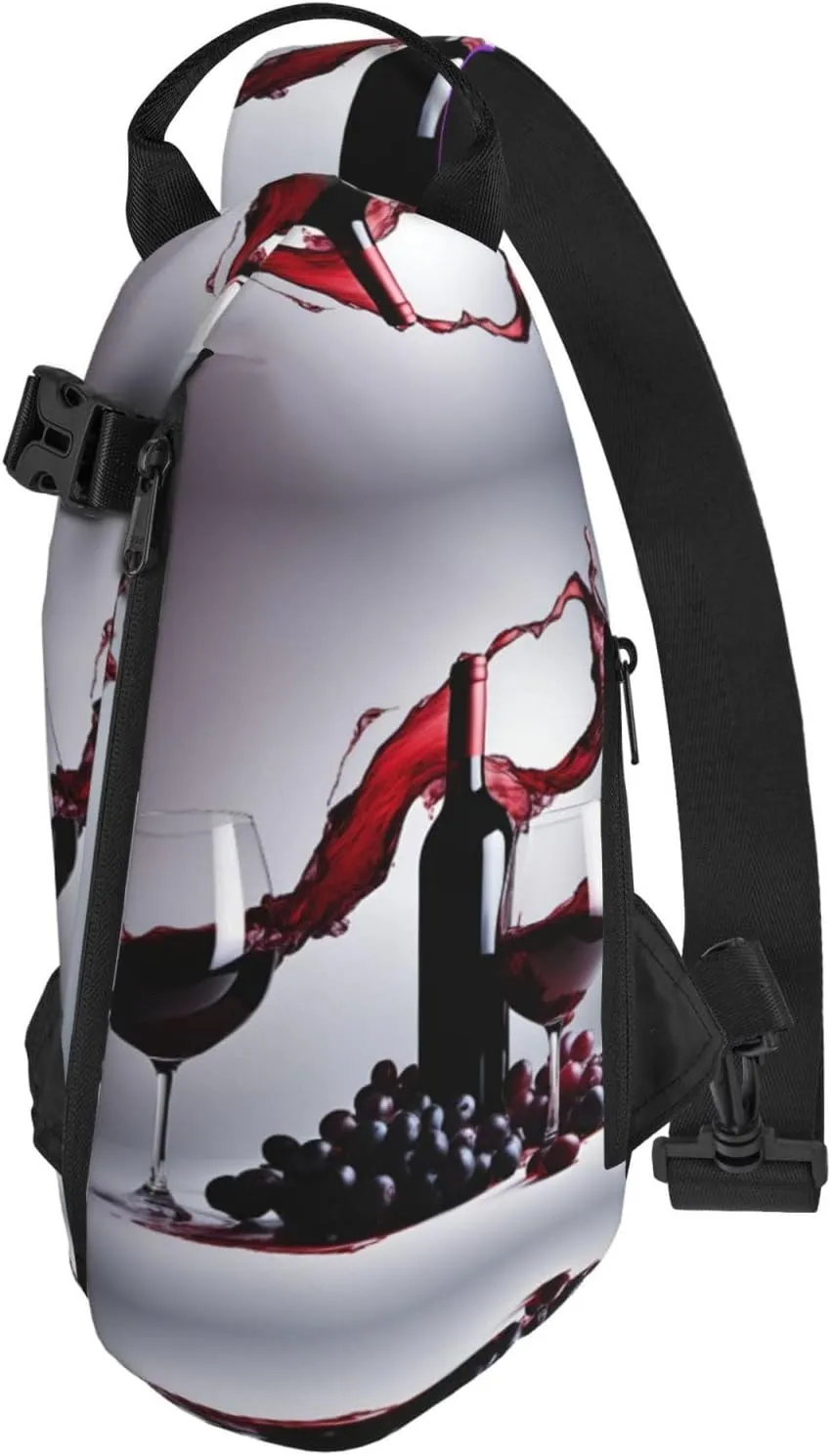 Red Wine Print Crossbody Backpack Casual Adjustable Bag Multifunctional Sling Backpack