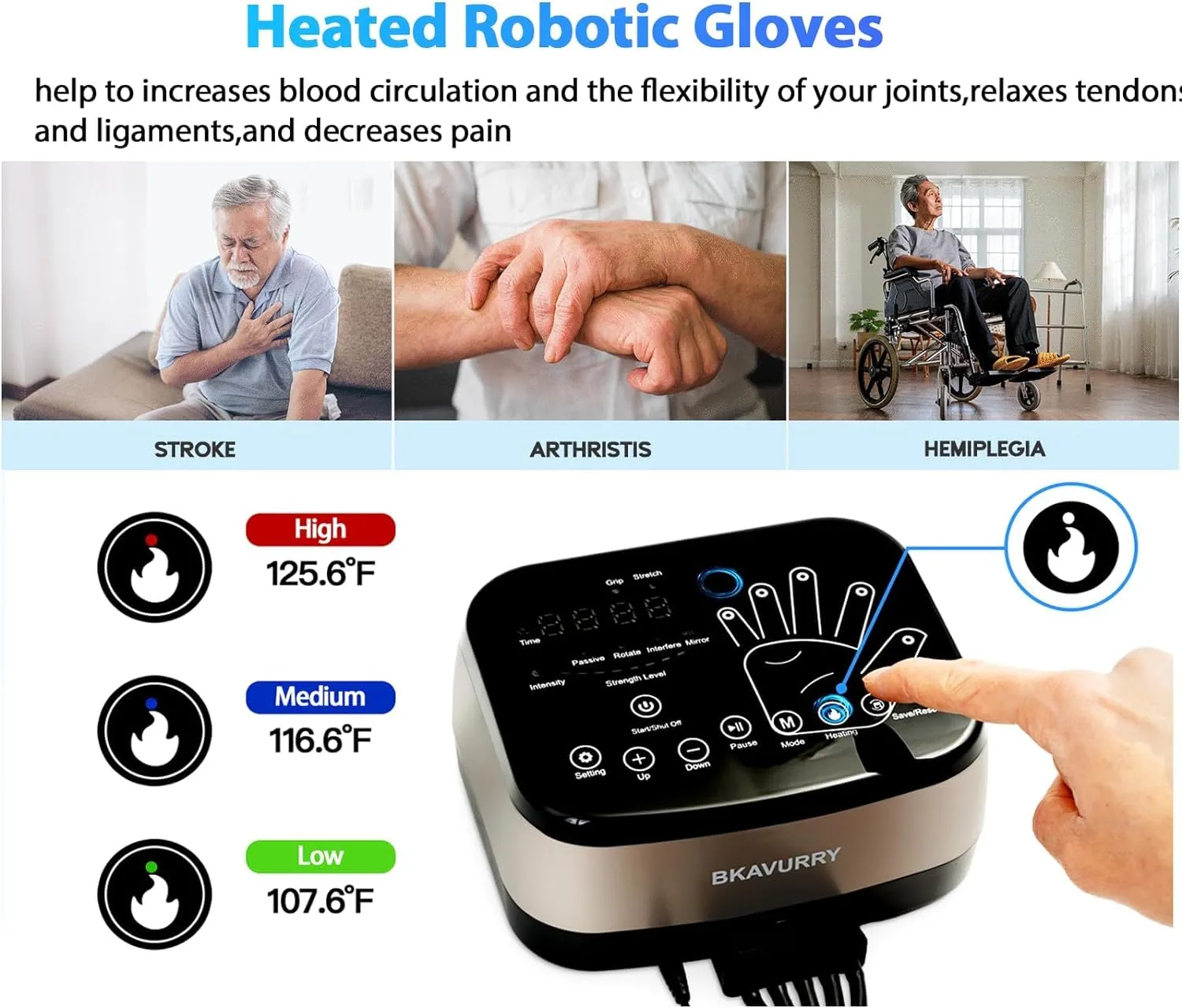 Rehabilitation Robotic Heat Gloves for Stroke,Memory Function Hand Robotic Rehabilitation Device Stroke Rehab Hand Equipment for Stroke and Cerebral Palsy