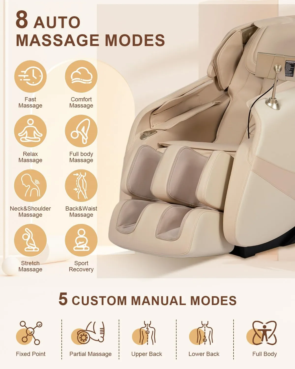 RELX 2025 Massage Chair Full Body, Zero Gravity Airbag Shiatsu Massage Chair with SL-Track, Heating, AI Control, Body Scan, 13 Modes, Foot Rollers, and Deep Yoga Stretch (Beige)