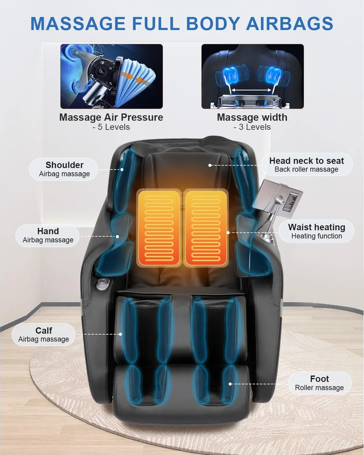 RELX 2025 Massage Chair Full Body, Zero Gravity Airbag Shiatsu Massage Chair with SL-Track, Heating, AI Control, Body Scan, 13 Modes, Foot Rollers, and Deep Yoga Stretch (Black)