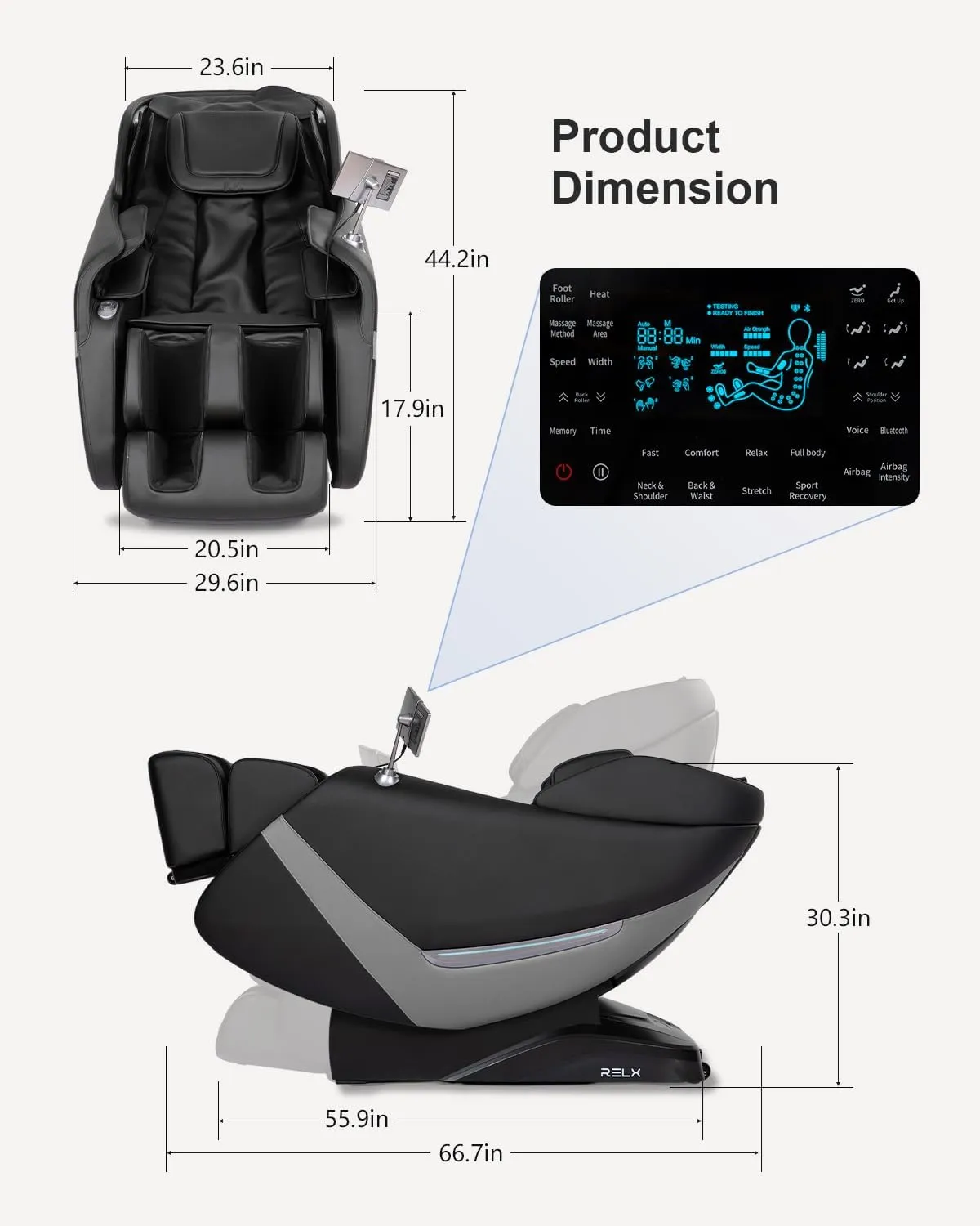 RELX 2025 Massage Chair Full Body, Zero Gravity Airbag Shiatsu Massage Chair with SL-Track, Heating, AI Control, Body Scan, 13 Modes, Foot Rollers, and Deep Yoga Stretch (Black)