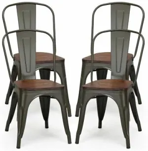 Replacement for Set of 4 Tolix Style Metal Dining Side Chairs Wood Seat Stackable Bistro Cafe Size : 17"" x 21"" x 33""