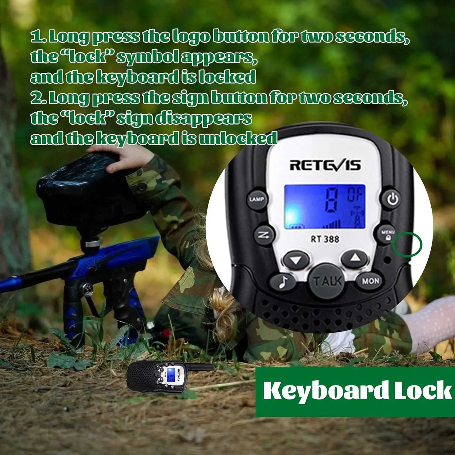 Retevis RT388 Walkie Talkies for Kids,Toys Walkie Talkie for 6-12 Years Old Boys Girls,Kids Toys Gifts for Outside Trip Camping Hiking (Black,1 Pair)