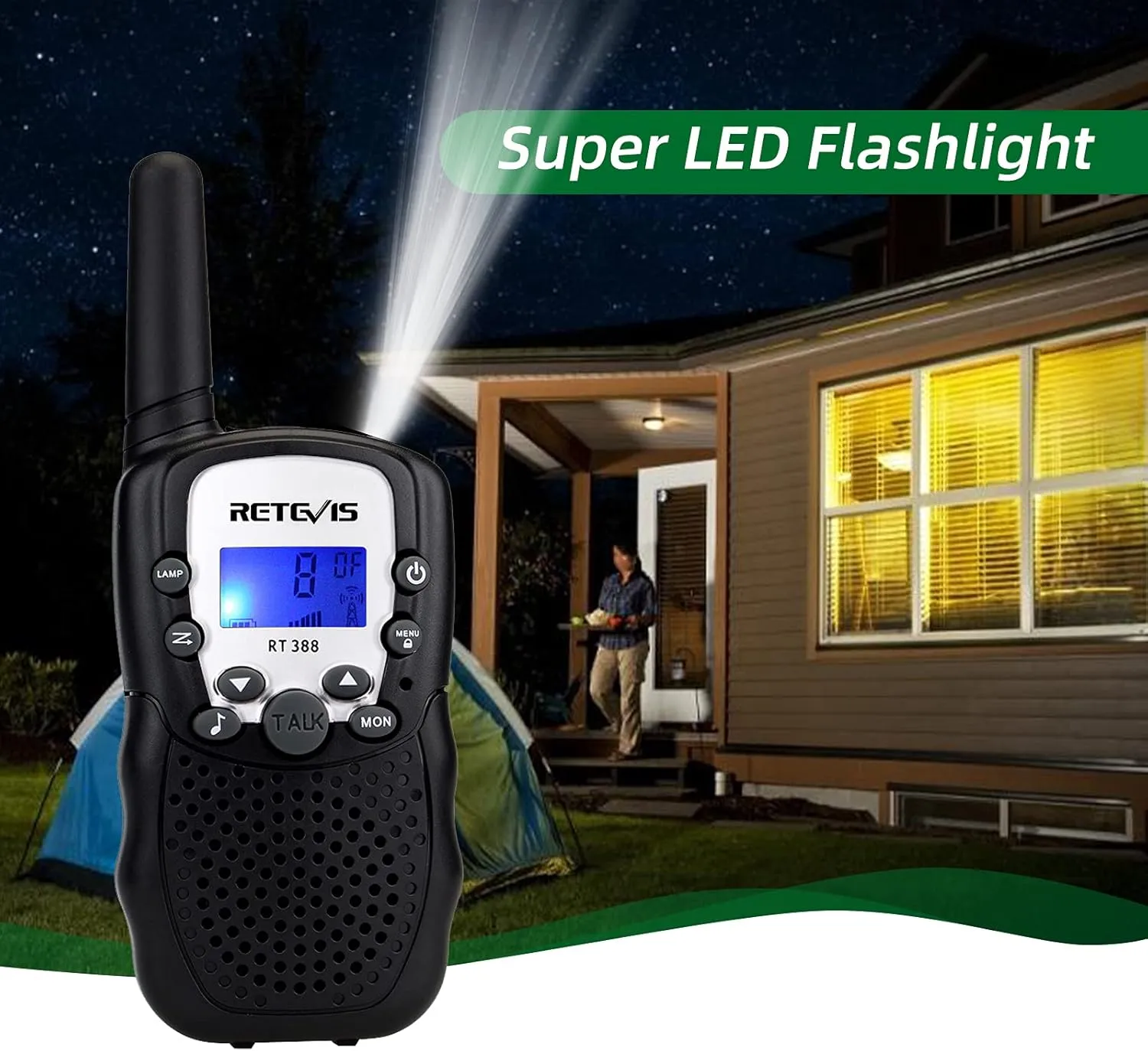 Retevis RT388 Walkie Talkies for Kids,Toys Walkie Talkie for 6-12 Years Old Boys Girls,Kids Toys Gifts for Outside Trip Camping Hiking (Black,1 Pair)