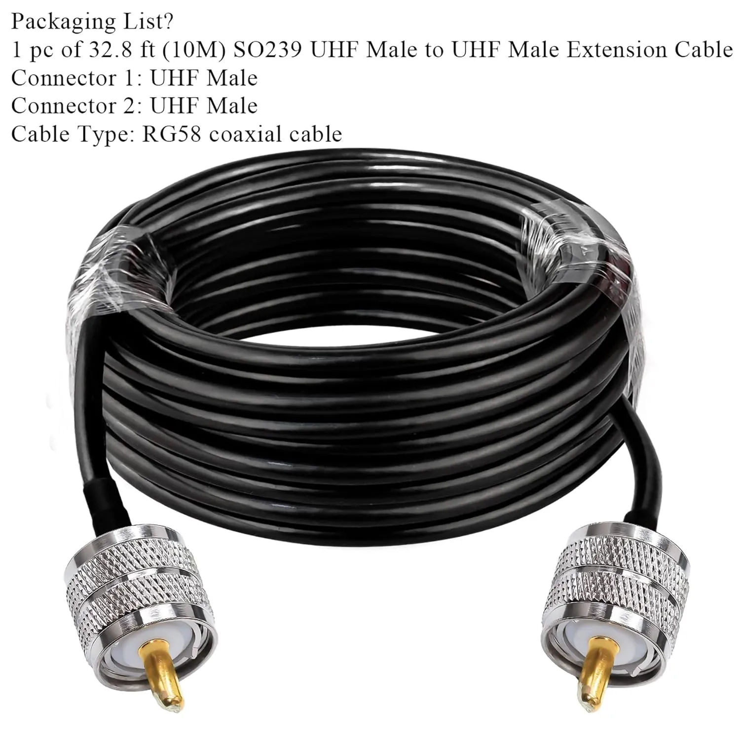 RG58 PL259 UHF CB Radio Cable, 32.8ft (10M) SO239 UHF Male to PL259 Male Jumper Cable Low Loss UHF PL259 Extension Coax Cable for Two Way Radio, Wireless LAN Devices