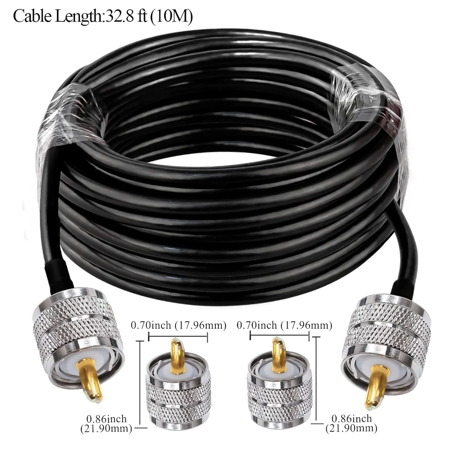 RG58 PL259 UHF CB Radio Cable, 32.8ft (10M) SO239 UHF Male to PL259 Male Jumper Cable Low Loss UHF PL259 Extension Coax Cable for Two Way Radio, Wireless LAN Devices