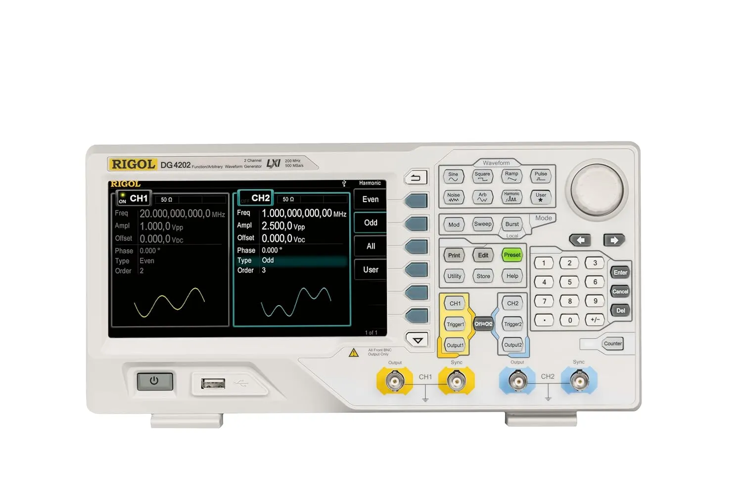 Rigol DG4202 Function/Arbitrary Waveform Generator 200MHz,14 bit Vertical Resolution,2 Channels with Equal Performance and Precise Phase Adjustment Between