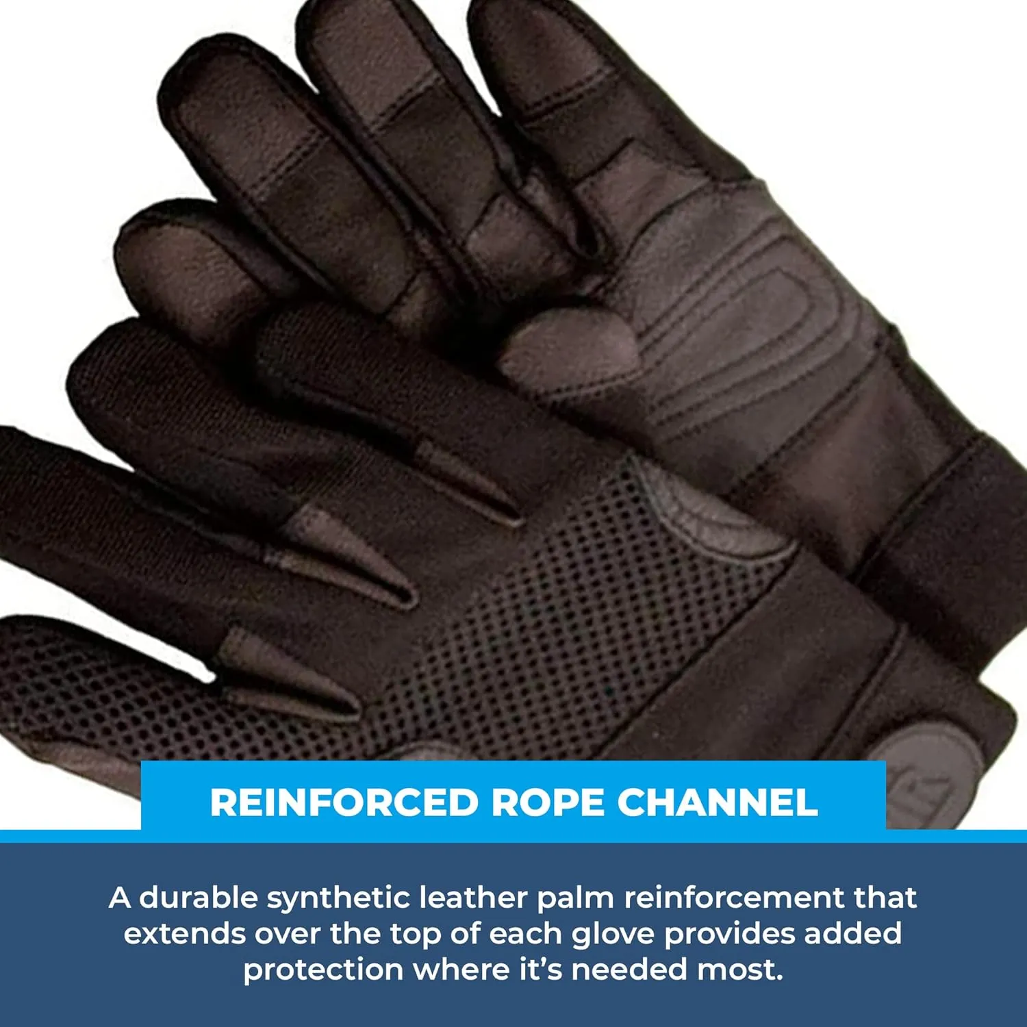 Rock-N-Rescue Rope Master Gloves - Version II, Lightweight, Breathable, Stretchable, Nylon Construction for Dexterity and Comfort, Leather Reinforced Palms for Protection, Large