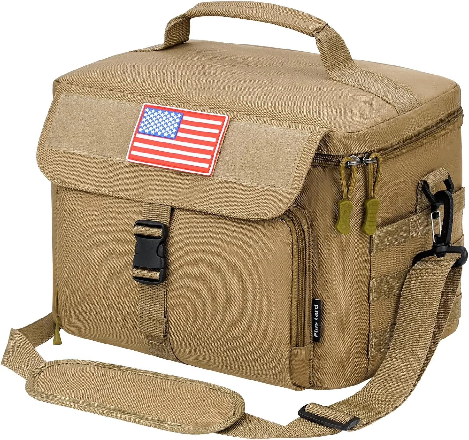 Ronyes Tactical Lunch Box for Men,Large Insulated Lunch Bag with Shoulder Strap,Heavy Duty Lunchbox Cooler MOLLE Webbing, Leakproof Pail for Work Camping Fishing-Brown
