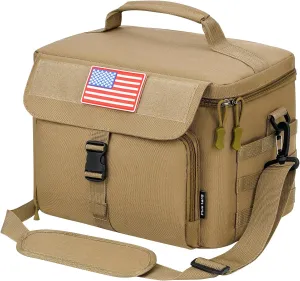 Ronyes Tactical Lunch Box for Men,Large Insulated Lunch Bag with Shoulder Strap,Heavy Duty Lunchbox Cooler MOLLE Webbing, Leakproof Pail for Work Camping Fishing-Brown