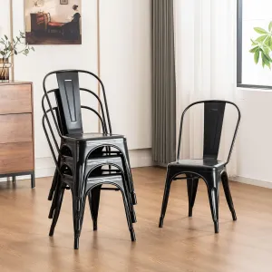 Rowill Metal Dining Chairs Set of 4 Patio Dining Room Kitchen Chair Tolix Restaurant Bar Bistro Stackable Chair Waterproof Indoor/Outdoor Chairs, Matte Black