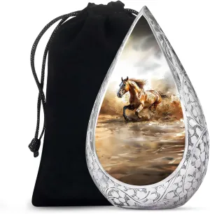Runing Horse Adult Urns for Human Ashes Men and Women - Large Drop Funeral Burial Urns for Adult Human Ashes Cremation - Ash Urn for Dad and Mom Remains - Holds 200 Cubic, 10 Inch
