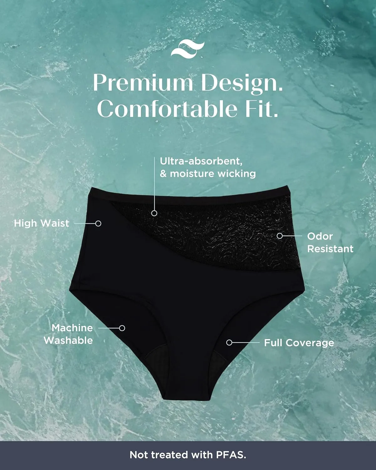 saalt Lace High Waisted Period Underwear – Leakproof, Silky Soft, Recycled Fabric, Full Coverage