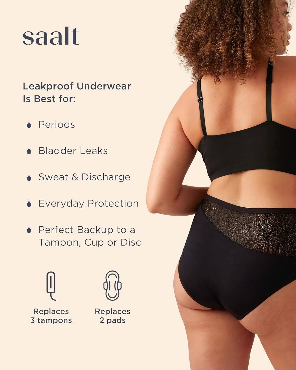 saalt Lace High Waisted Period Underwear – Leakproof, Silky Soft, Recycled Fabric, Full Coverage