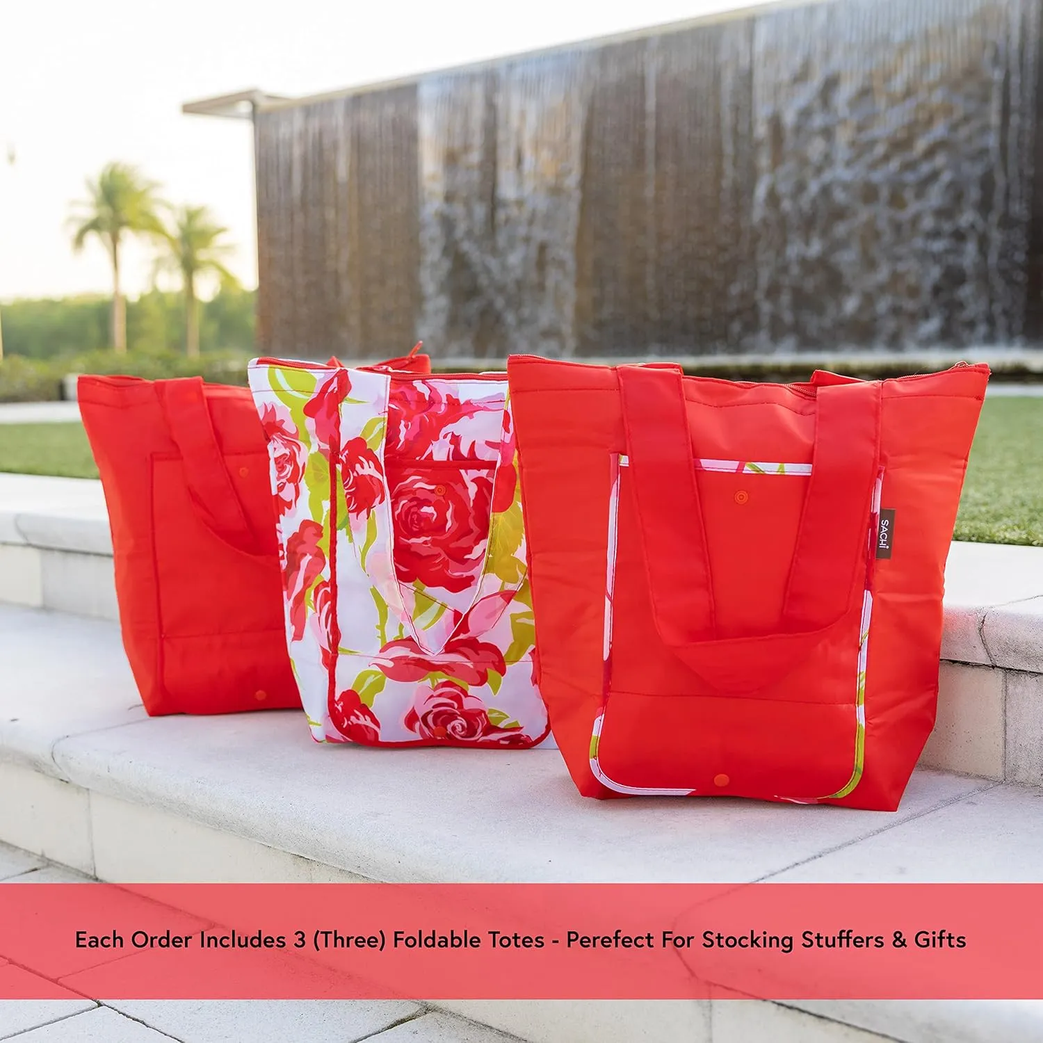SACHI 3 Piece Market Tote Set Insulated Thermal Reusable Grocery Bags Cold and Hot Foods Lightweight Portable and Fold-able (Bloom)