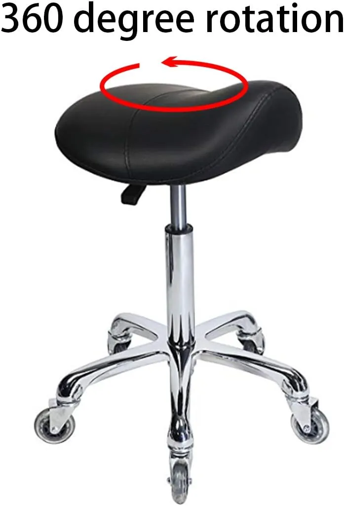Saddle Stool Rolling Ergonomic Swivel Chair for Dental Office Massage Clinic Spa Salon,Adjustable Hydraulic Stool with Wheels (Without Backrest, Black)