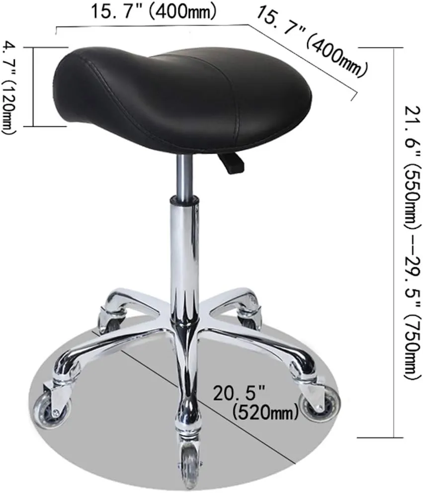 Saddle Stool Rolling Ergonomic Swivel Chair for Dental Office Massage Clinic Spa Salon,Adjustable Hydraulic Stool with Wheels (Without Backrest, Black)