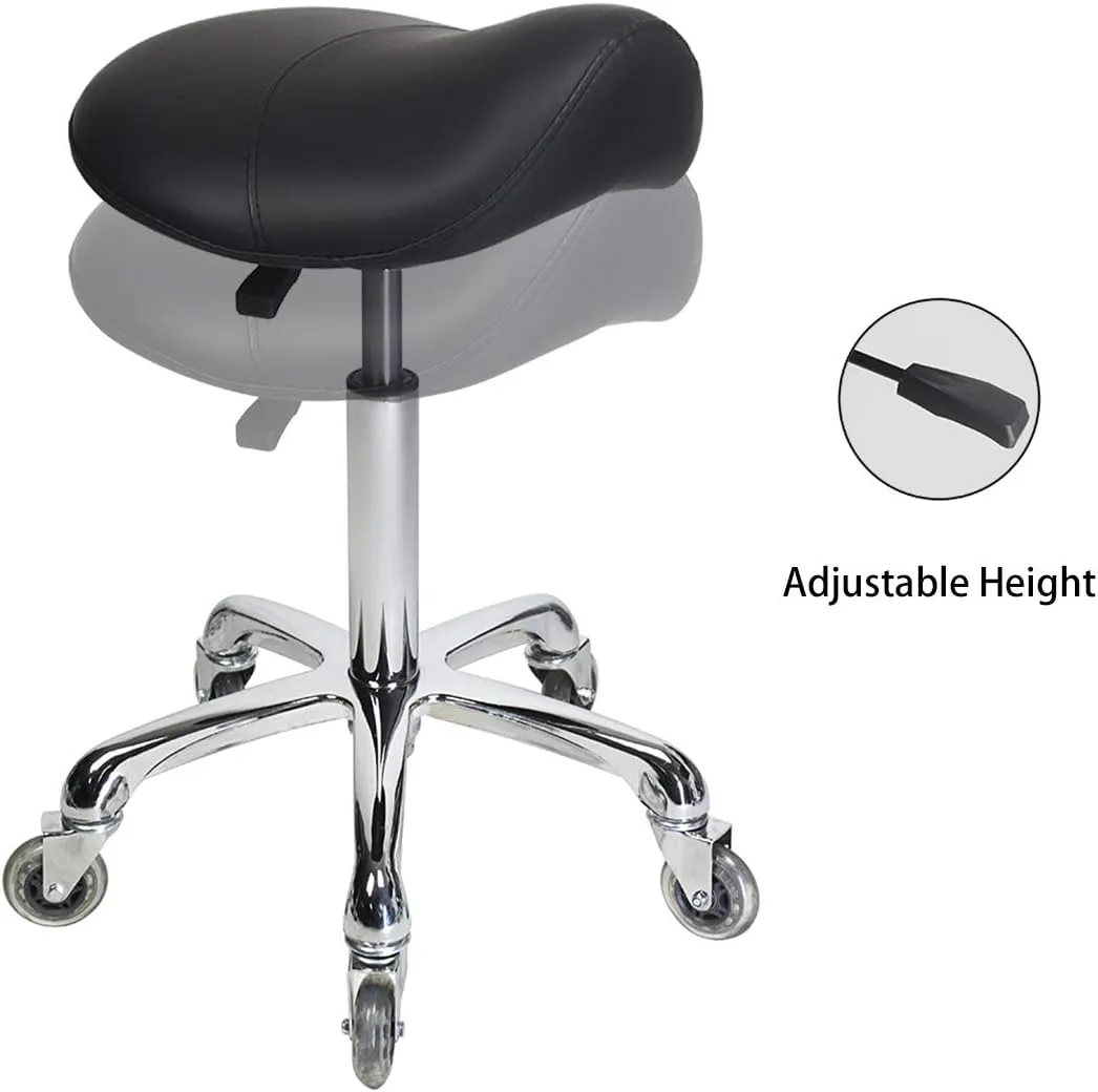 Saddle Stool Rolling Ergonomic Swivel Chair for Dental Office Massage Clinic Spa Salon,Adjustable Hydraulic Stool with Wheels (Without Backrest, Black)