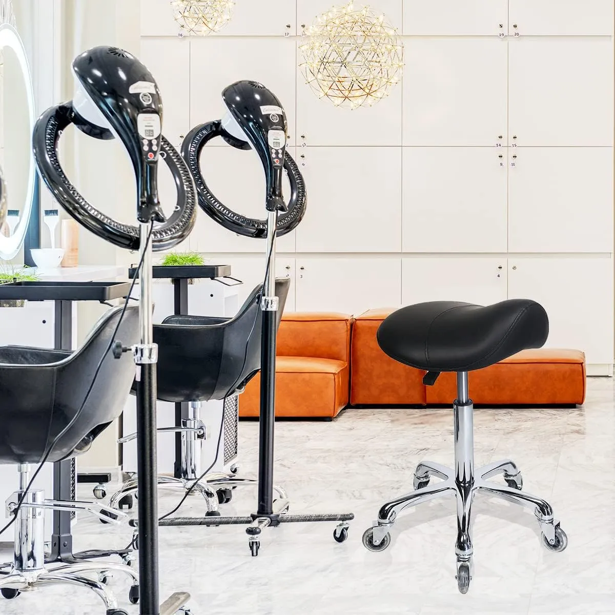 Saddle Stool Rolling Ergonomic Swivel Chair for Dental Office Massage Clinic Spa Salon,Adjustable Hydraulic Stool with Wheels (Without Backrest, Black)