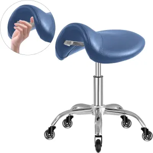 Saddle Stool with Wheels 300 lbs Weight Capacity, Heavy Duty Rolling Stool for Medical Massage Salon Kitchen Spa Drafting Nail-Tech,Height Adjustable,360 Swivel,Wide Thick Seat Padding (Premium Blue)