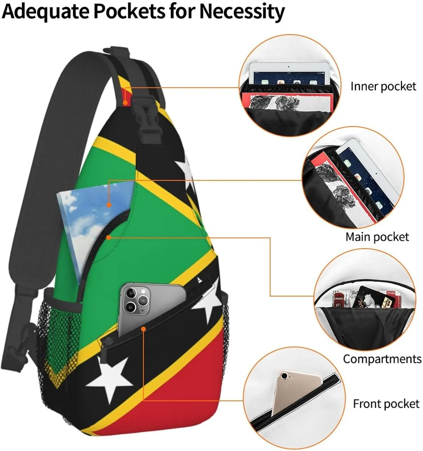 Saint Lucia Flag Sling Bag Adjustable Chest Bags Casual Crossbody Bag Travel Shoulder Backpack