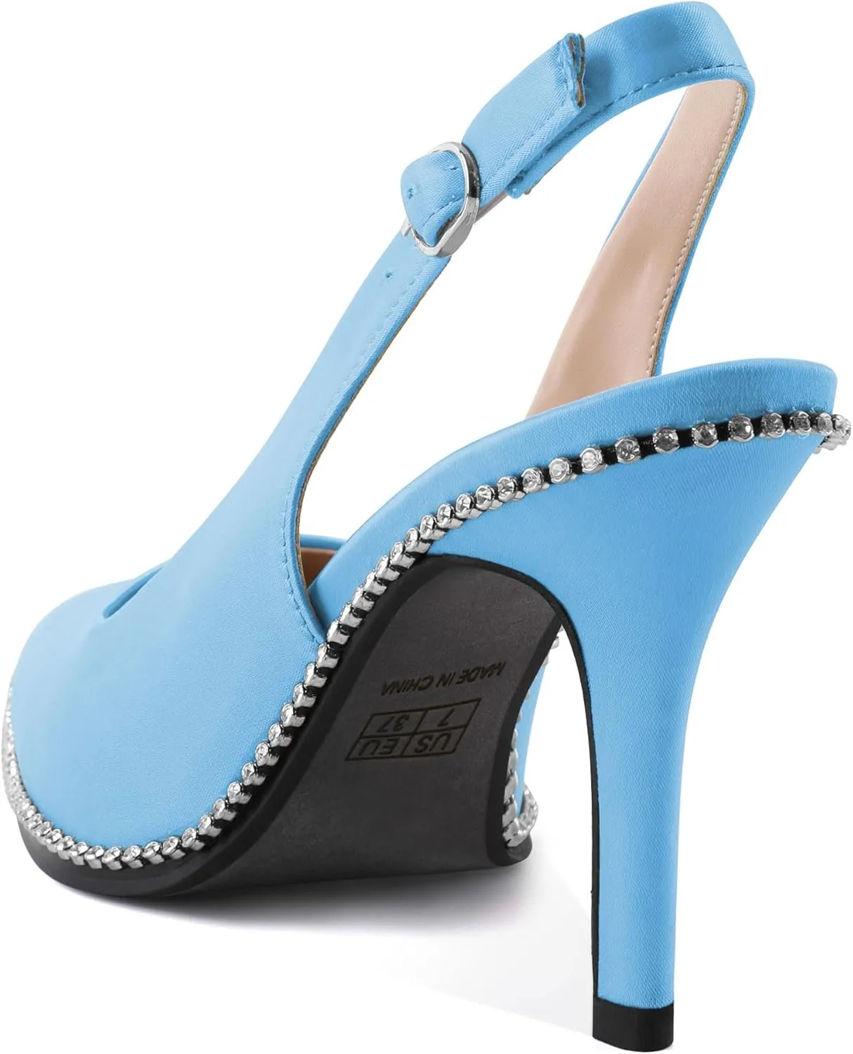 SAMMITOP Women's Slingback Heels Pointed Toe Stiletto High Heel Rhinestone Beaded Pumps 3.5 Inch Satin Wedding Party Dress Shoes