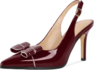 SAMMITOP Womens Slingback Stiletto High Heels Closed Pointed Toe Bow Pumps Buckle Strap 3.5 Inch Heeled Sexy Office Wedding Dress Shoes