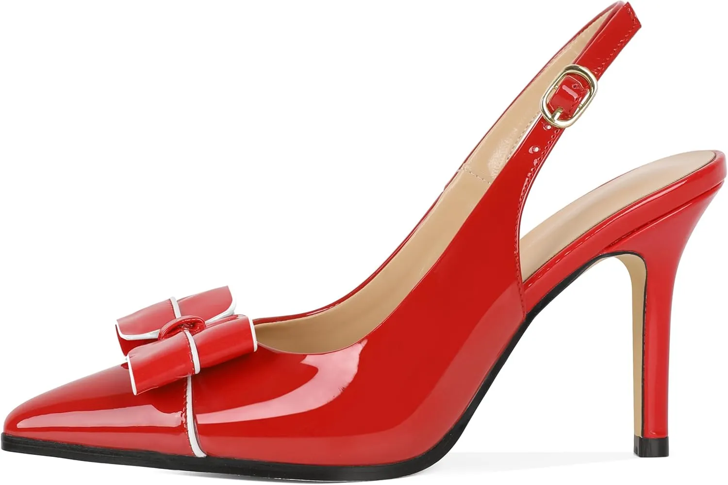 SAMMITOP Womens Slingback Stiletto High Heels Closed Pointed Toe Bow Pumps Buckle Strap 3.5 Inch Heeled Sexy Office Wedding Dress Shoes