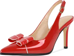 SAMMITOP Womens Slingback Stiletto High Heels Closed Pointed Toe Bow Pumps Buckle Strap 3.5 Inch Heeled Sexy Office Wedding Dress Shoes