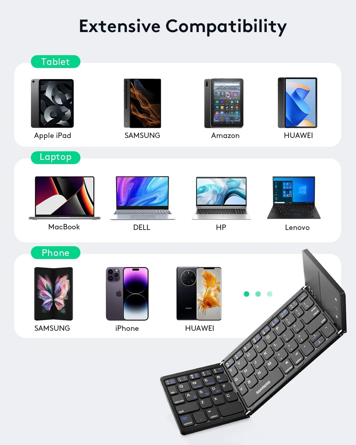Samsers Multi-Device Foldable Bluetooth Keyboard with Touchpad, Rechargeable Dual-Mode(2.4G BTx2) Wireless Keyboard with Holder, Portable Folding Keyboards for Android Windows iOS Mac OS - Black