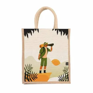 Sangra Multicolor Jute Lunch Bag with Zip and Handle (adventure) pack of 2