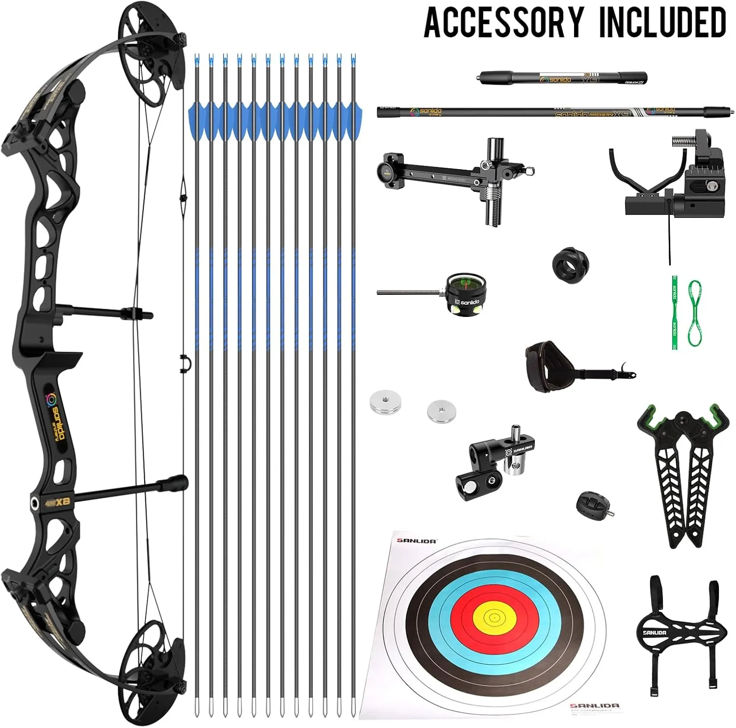 Sanlida Hero X8 Junior Professional- Grade Standard Target Compound Bow and Arrow Kit with Target Accessories for Competition for Juniors, Youths, Ladies/Limited Life-time Warranty/7-35Lbs/14-60Lbs
