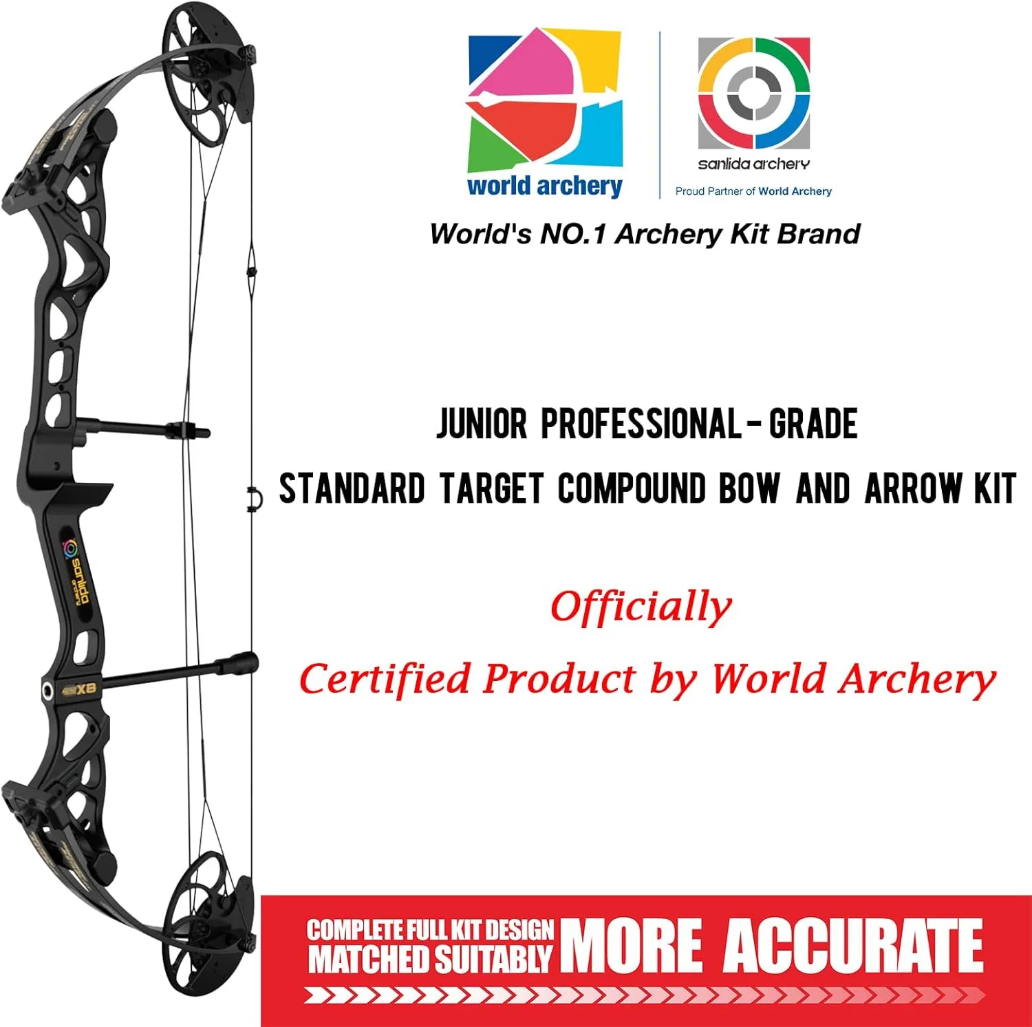 Sanlida Hero X8 Junior Professional- Grade Standard Target Compound Bow and Arrow Kit with Target Accessories for Competition for Juniors, Youths, Ladies/Limited Life-time Warranty/7-35Lbs/14-60Lbs