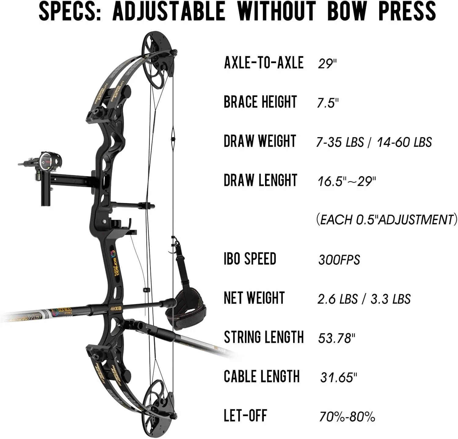 Sanlida Hero X8 Junior Professional- Grade Standard Target Compound Bow and Arrow Kit with Target Accessories for Competition for Juniors, Youths, Ladies/Limited Life-time Warranty/7-35Lbs/14-60Lbs