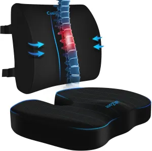 Seat Cushion, Lumbar Support Pillow with Adjustable Strap-Chair Cushions for Sciatica Pain Relief-with Washable Cover Memory Foam for Car, Travel and Wheelchair-Black