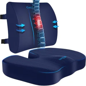 Seat Cushion, Lumbar Support Pillow with Adjustable Strap-Chair Cushions for Sciatica Pain Relief-with Washable Cover Memory Foam for Car, Travel and Wheelchair-Blue X-Large