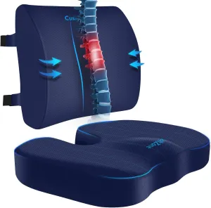 Seat Cushion, Lumbar Support Pillow with Adjustable Strap-Chair Cushions for Sciatica Pain Relief-with Washable Cover Memory Foam for Car, Travel and Wheelchair-Blue