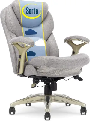 Serta Ergonomic Executive Office Chair Motion Technology Adjustable Mid Back Design with Lumbar Support, Light Gray Fabric
