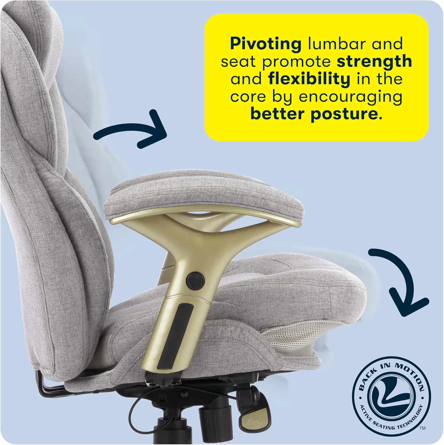 Serta Ergonomic Executive Office Chair Motion Technology Adjustable Mid Back Design with Lumbar Support, Light Gray Fabric