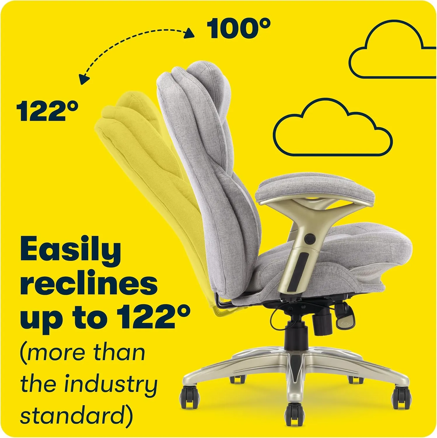 Serta Ergonomic Executive Office Chair Motion Technology Adjustable Mid Back Design with Lumbar Support, Light Gray Fabric